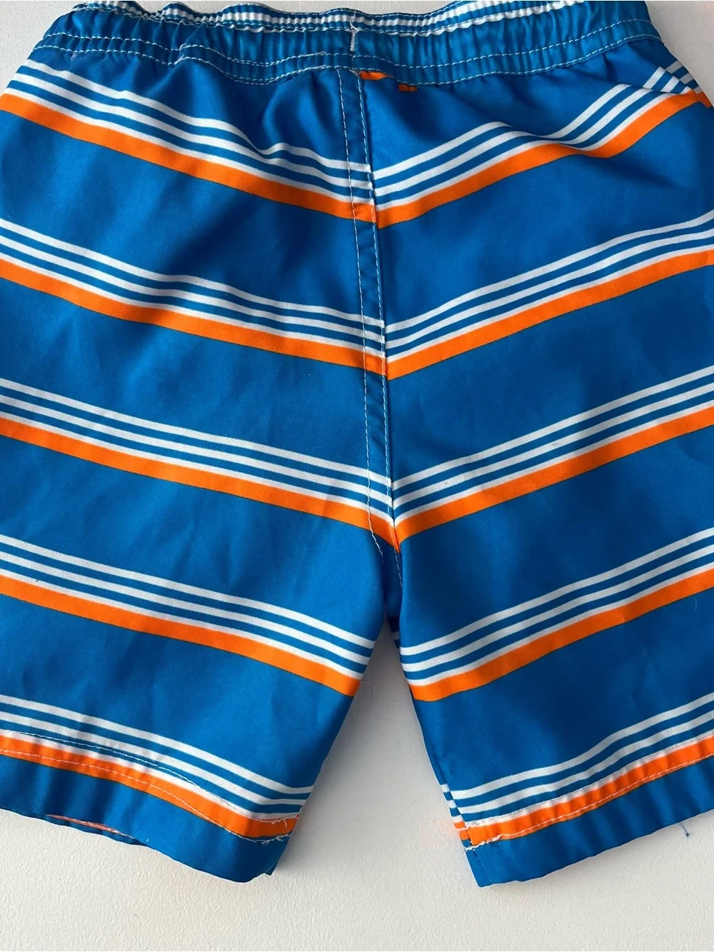 UV Skinz Swim Set size 3T (? ) Board Shorts & Hat Orange/blue/white  Striped.